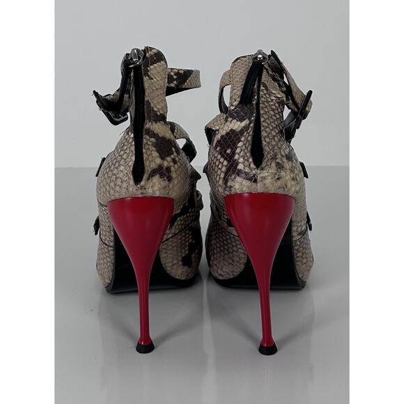 ⭐️ BARBARA BUI Platform Strap Sandals Python Embossed Leather Red Heel Sz 36.5 - Picture 6 of 15